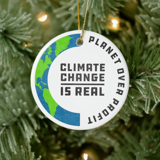 Planeten über Gewinn aus der globalen Erwärmung un Keramik Ornament (Baum)