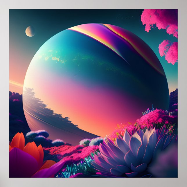 Planeten umgeben von Blume Poster (Vorne)