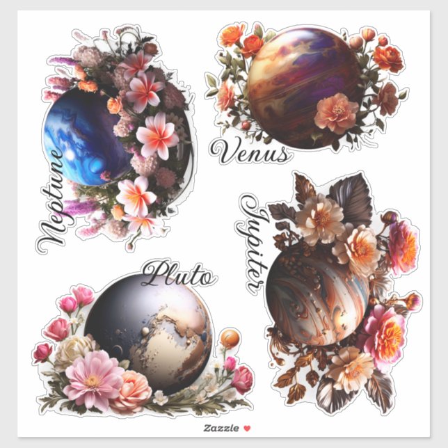 Planeten und Blume Vinyl Stickers anpassen Aufkleber (Blatt)