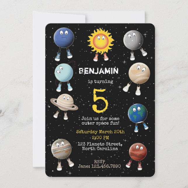 Planeten und der Kindergeburtstag des Sonnensystem Einladung (Vorderseite)