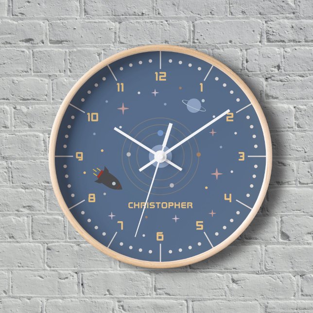 Planeten und Raketen, Außenseitenuhr Uhr (Planets & Rocket, Outer Space Wall Clock)