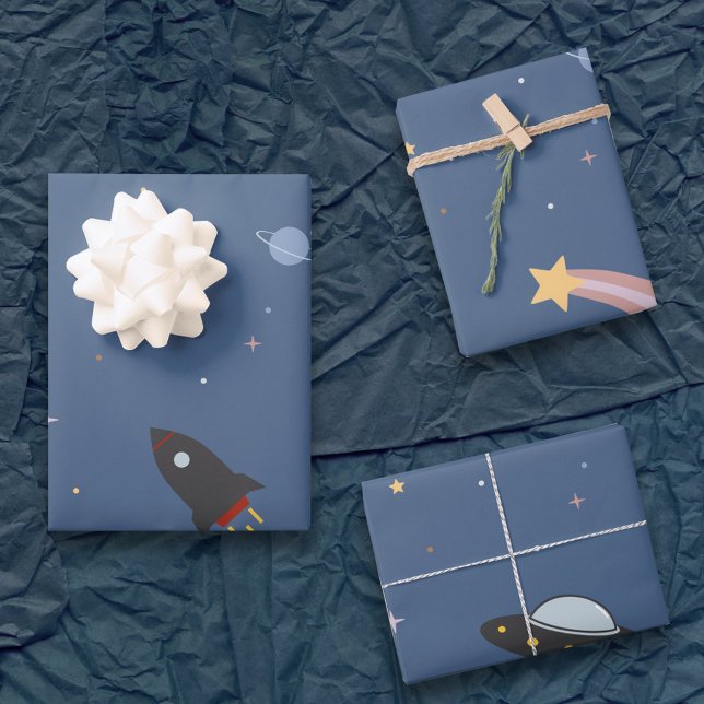 Planeten und Raketen, Papier für den Weltraum (Planets & Rocket, Outer Space Wrapping Paper)