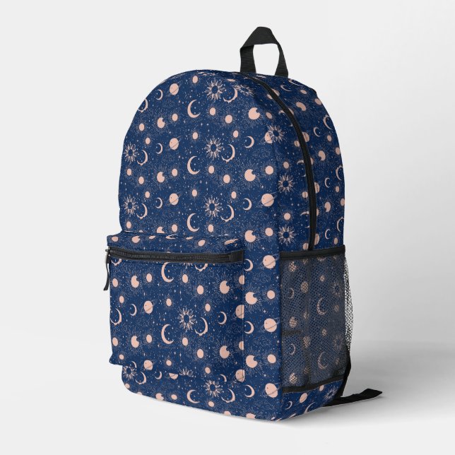 Planeten- und Sternmuster Bedruckter Rucksack (Rückseitige Ecke Rechts)