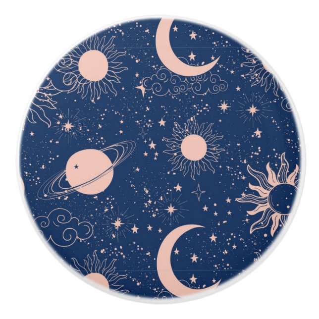 Planeten- und Sternmuster Keramikknauf (Vorderseite)
