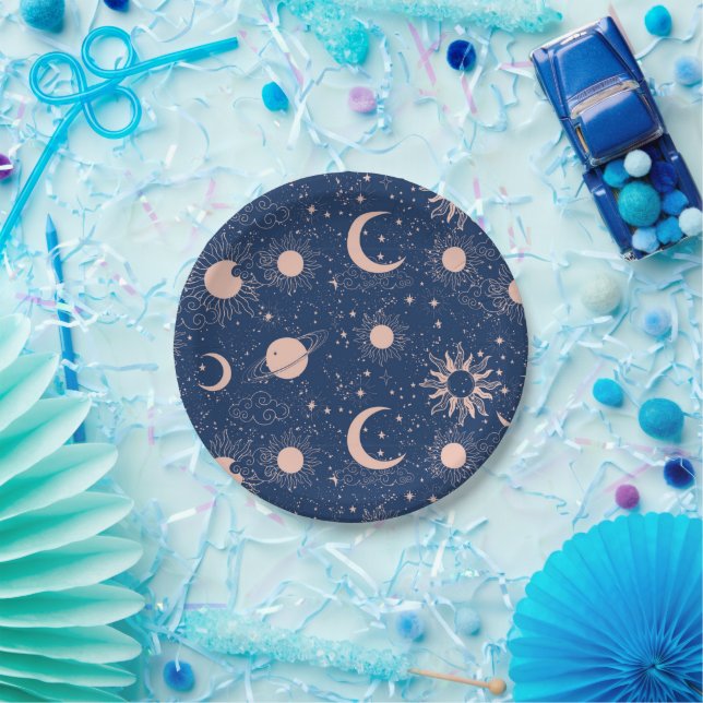 Planeten- und Sternmuster Pappteller (Party)