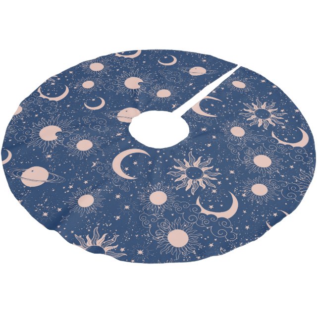 Planeten- und Sternmuster Polyester Weihnachtsbaumdecke (Schrägansicht)