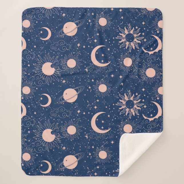 Planeten- und Sternmuster Sherpadecke (Vorderseite)