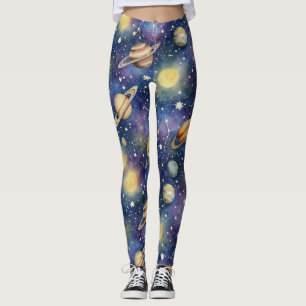 Planeten und Sternzeichen Nahtloses Muster Leggings