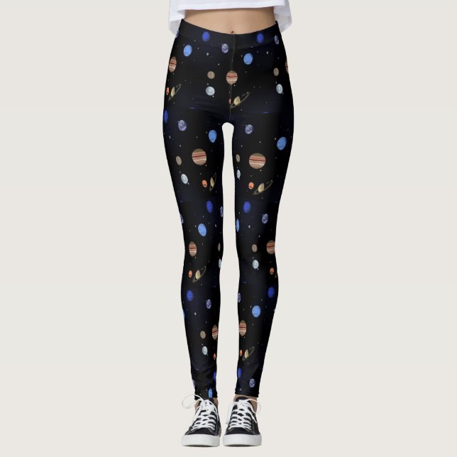 Planeten und Yoga im Weltraum Leggings (Vorderseite)