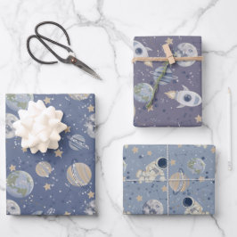 Planeten Weltraumastronaut Geschenkpapier Set