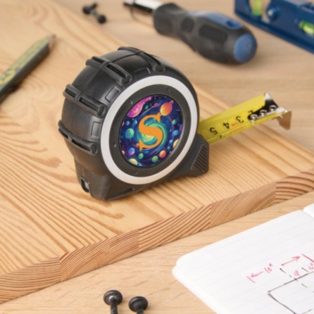Planetenrotation  maßband (Monogram S Galaxy Tape Measure – inches on one side with metrics on the other. Clip plastic /rubber.)