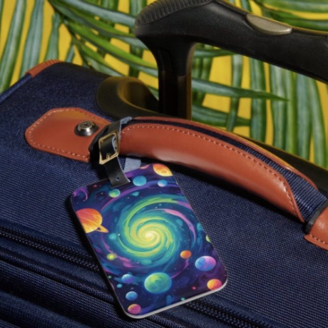 Planetenspin Gepäckanhänger (Space Luggage Tag –  luggage tag single-sided w Card Slot, weatherproof, leather strap included.)