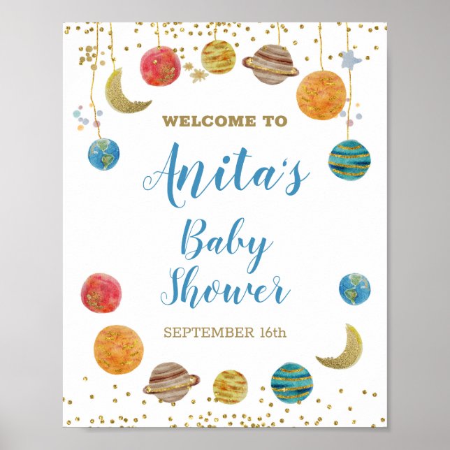 Planètes Baby shower spatial Affiche de bienvenue (Devant)