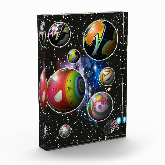 Planetoiden Farbige Acrylblock-Illustration Fotoblock (Links)
