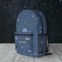 Planets & Rocket, Outer Space Blue Backpack