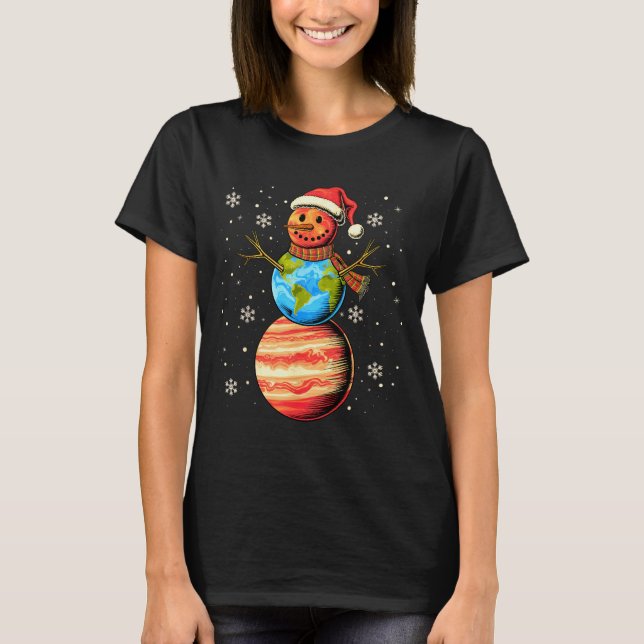 Planets Snowman Space Funny Christmas Astronomy Fo T-Shirt (Vorderseite)