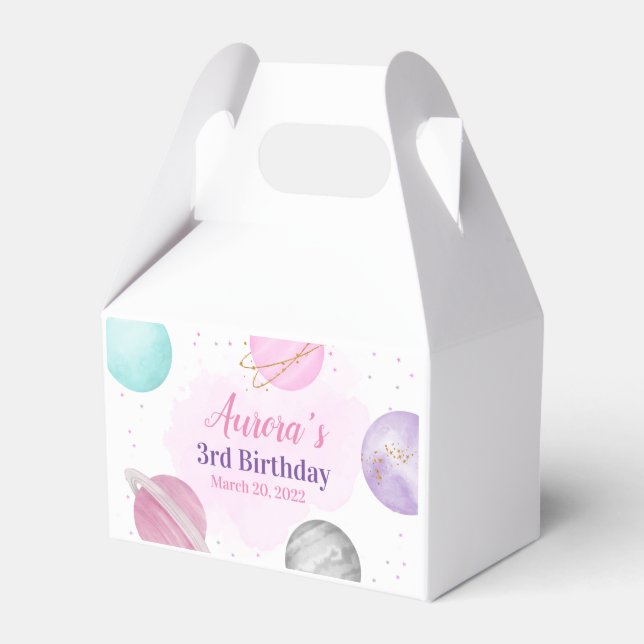 Planets Space Pink Birthday Gefälligkeitsbox Geschenkschachtel (Vorderseite)