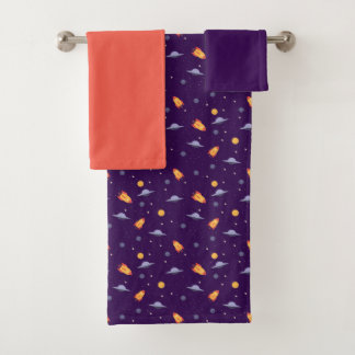 Planets stars pattern purple orange set Towel