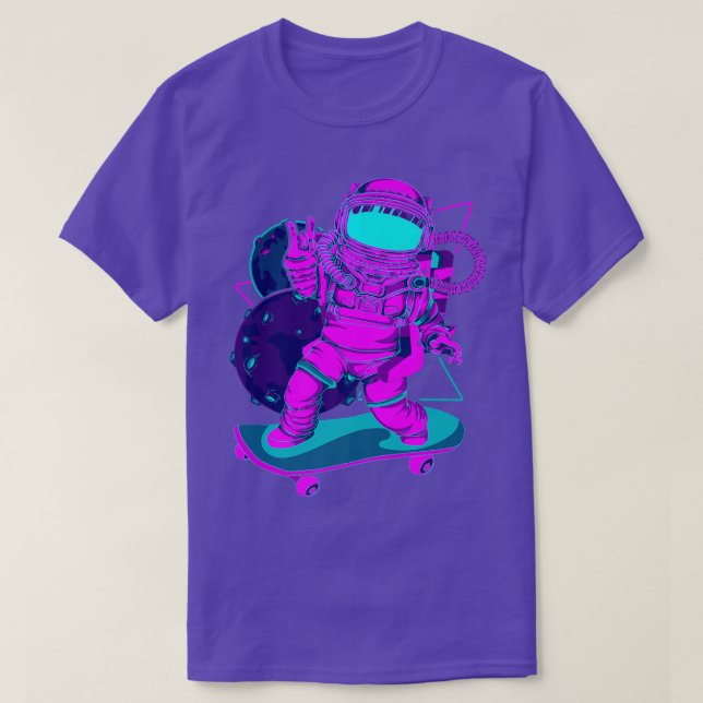 Planets Synthwave Vaporwave Art Skateboarding Astr T-Shirt (Design vorne)