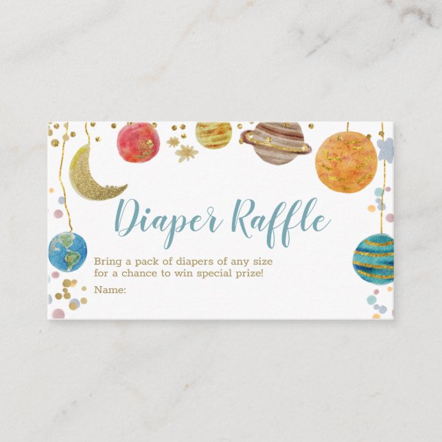 Planets Weltraum-Baby-Dusche Gold-Windel-Raffel Begleitkarte (Vorderseite)