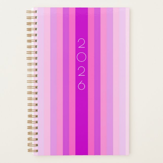 Planificateur 2026 à rayures roses et violettes (Devant)