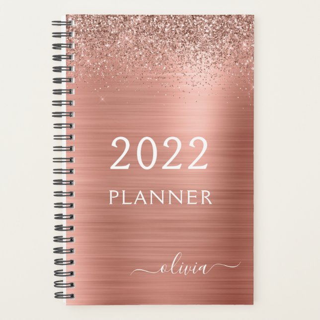 Planificateur à monogramme avec strass rose doré 2 (Devant)