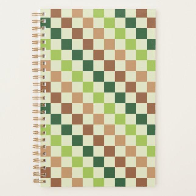 Planificateur à motif à carreaux noir et vert acid (Devant)