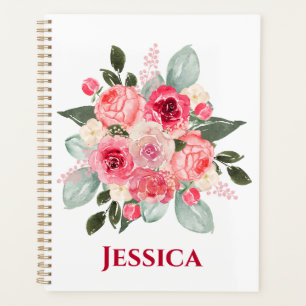 Planificateur à motif floral de rose aquarelle