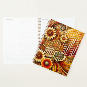 Planificateur avec peigne de miel et design floral