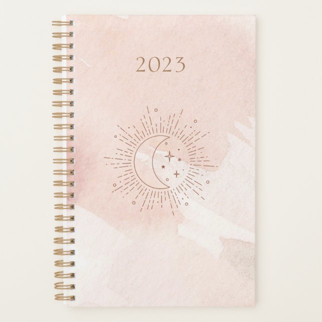 Planificateur Cosmos 2023 | Lune rose pâle et étoi (Devant)