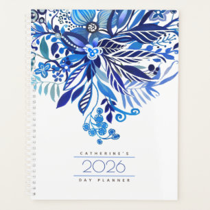 Planificateur de Agenda Floral Fantaisie Bleu 2026