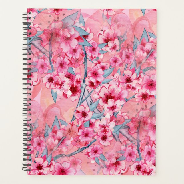 Planificateur de bureau en spirale cerise en fleur (Devant)