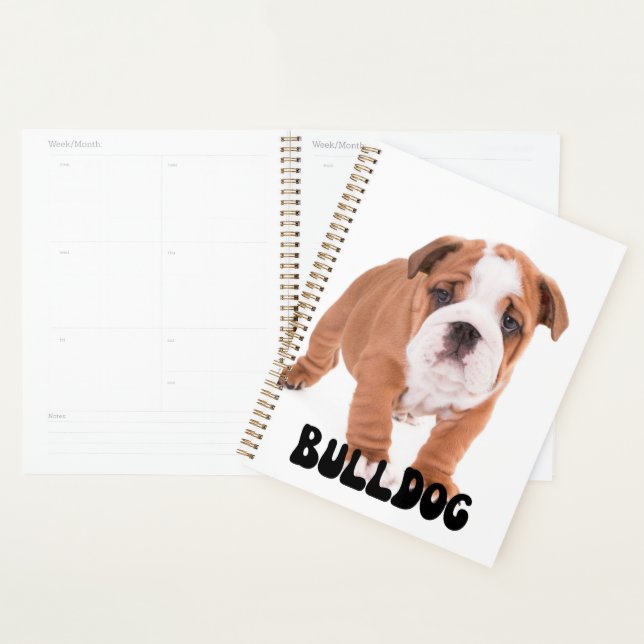 Planificateur de calendrier de chiot Bulldog migno (Devant avec enveloppe)