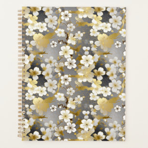 Planificateur de chiyogami à fleurs blanches