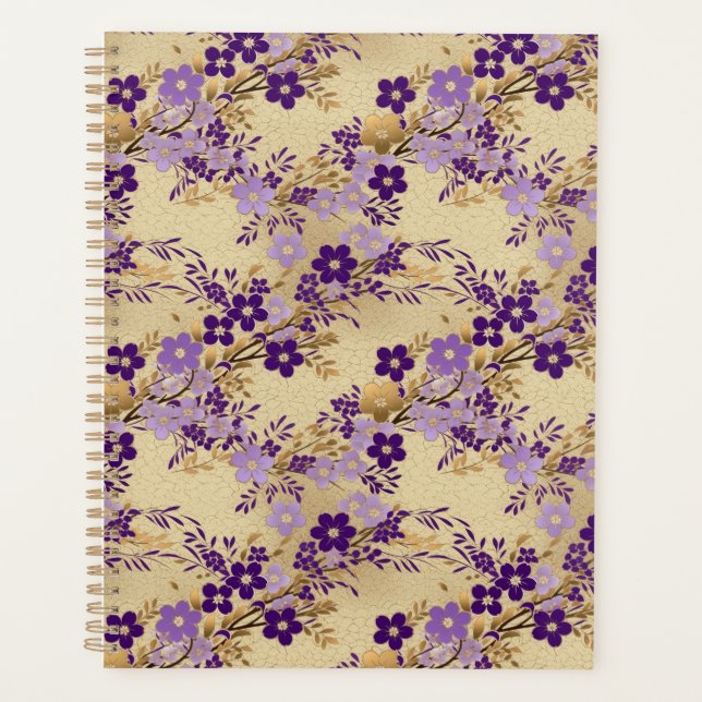 Planificateur de chiyogami floral pourpre (Devant)