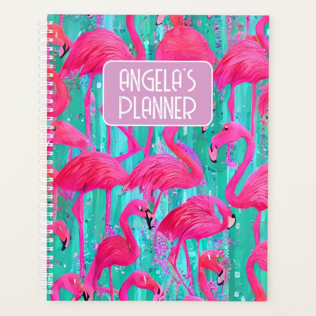Planificateur de Flamants roses de nom personnalis (Devant)