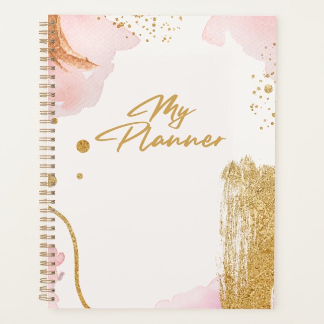 Planificateur de journaux blanc et rose or (Devant)