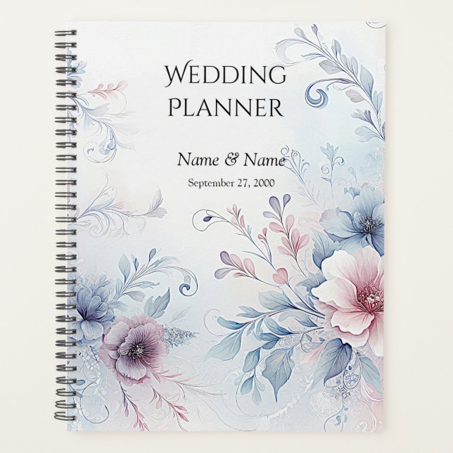 Planificateur de mariage floral rose bleu aquarell (Devant)