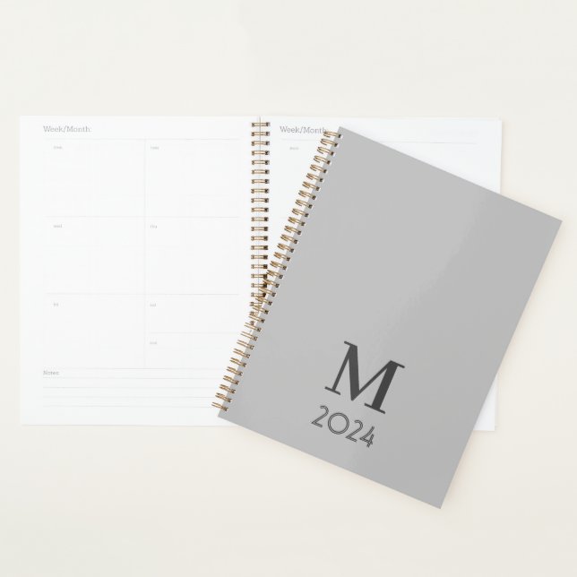 Planificateur de monogramme gris tendance 2024 (Devant avec enveloppe)