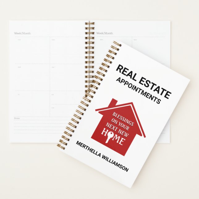 Planificateur de rendez-vous immobilier rouge (Devant avec enveloppe)