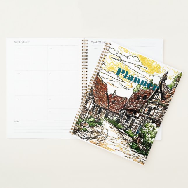 Planificateur de village rustique - Conception d'a (Devant avec enveloppe)
