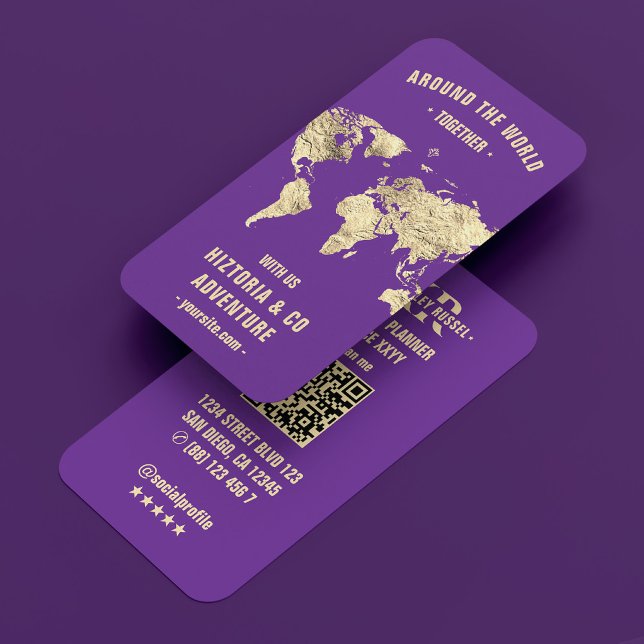 Planificateur de voyage Carte du monde moderne Roy (Travel Planner Modern World Map Royal Purple Business Card
)