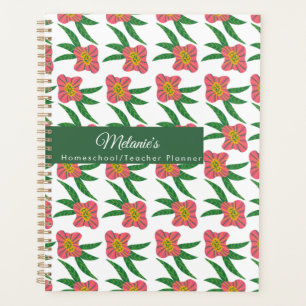 Planificateur d'école de professeur de fleurs rose