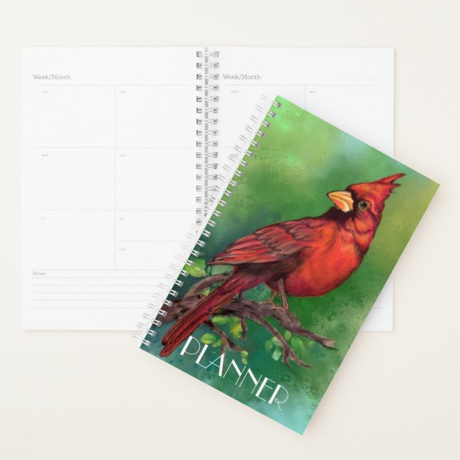 Planificateur d'oiseaux du Cardinal rouge du Nord (Devant avec enveloppe)