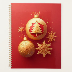 Planificateur d'ornement rouge de Noël doré