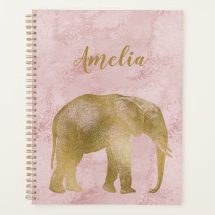 Planificateur en daim rose or Elephant