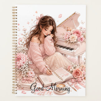 Planificateur floral au piano rose doux