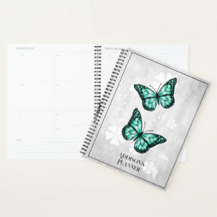 Planificateur floral papillon turquoise
