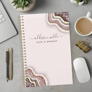 Planificateur géode d'agate rose gold pailleté ros