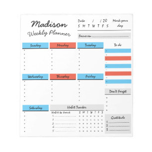 Planificateur hebdomadaire personnalisé Bloc-notes